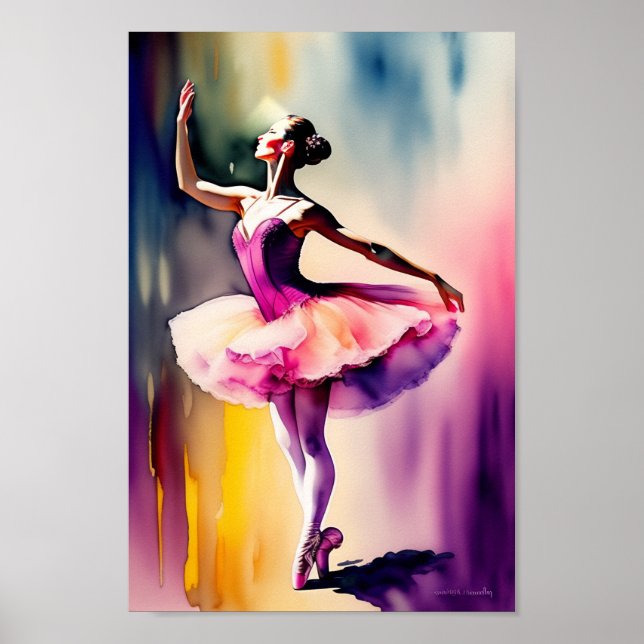 Watercolor Ballerina art print poster (Front)