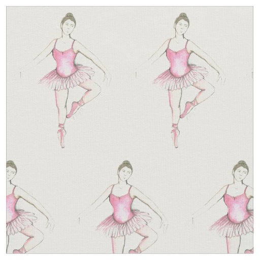 Watercolor Ballerina Ballet Dance Class Pink Tutu Fabric