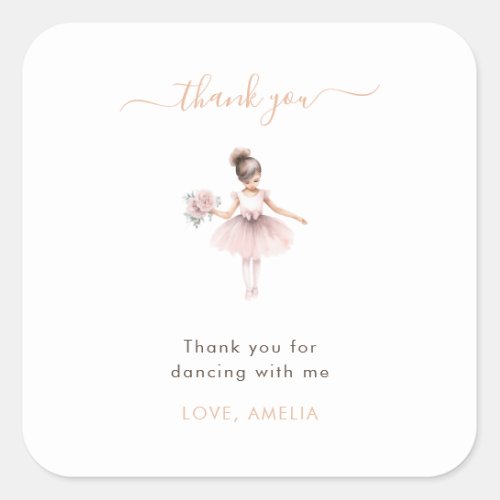 Watercolor Ballerina Birthday Cute Thank you Favor Square Sticker