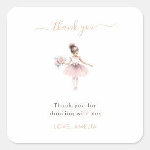 Watercolor Ballerina Birthday Cute Thank you Favor Square Sticker