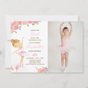 Watercolor Ballerina Birthday Invitation With Phot