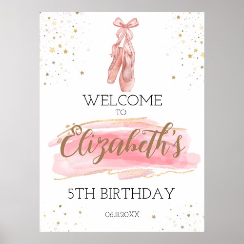 Watercolor Ballerina Birthday party Welcome Poster