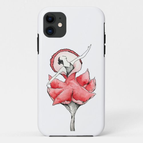 Watercolor ballerina born in red flower iPhone 11 case
