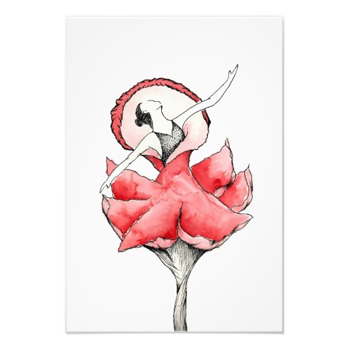 Watercolor ballerina born in red flower photo print