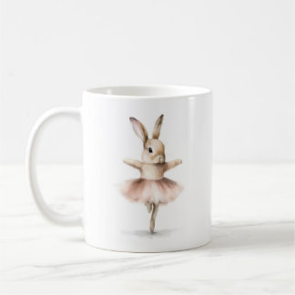Watercolor Ballerina Bunny Dancing Tan Pink Coffee Mug