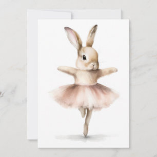 Watercolor Ballerina Bunny Dancing Tan Pink Invitation