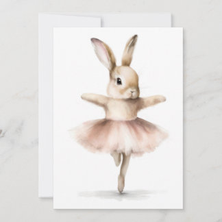 Watercolor Ballerina Bunny Dancing Tan Pink Invitation