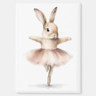 Watercolor Ballerina Bunny Dancing Tan Pink Magnet