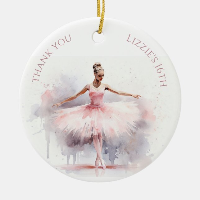 Watercolor Ballerina  Ceramic Ornament (Front)