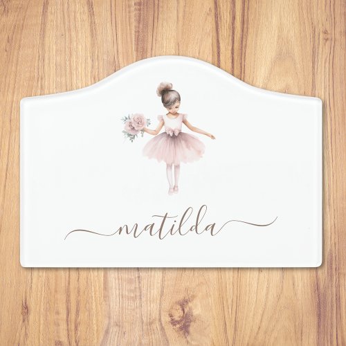 Watercolor Ballerina Floral Cute Custom Name Door Sign