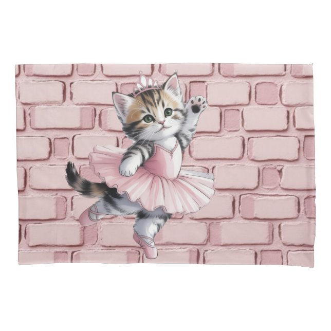 Watercolor Ballerina Kitten Girl Birthday Party  Pillow Case (Front)
