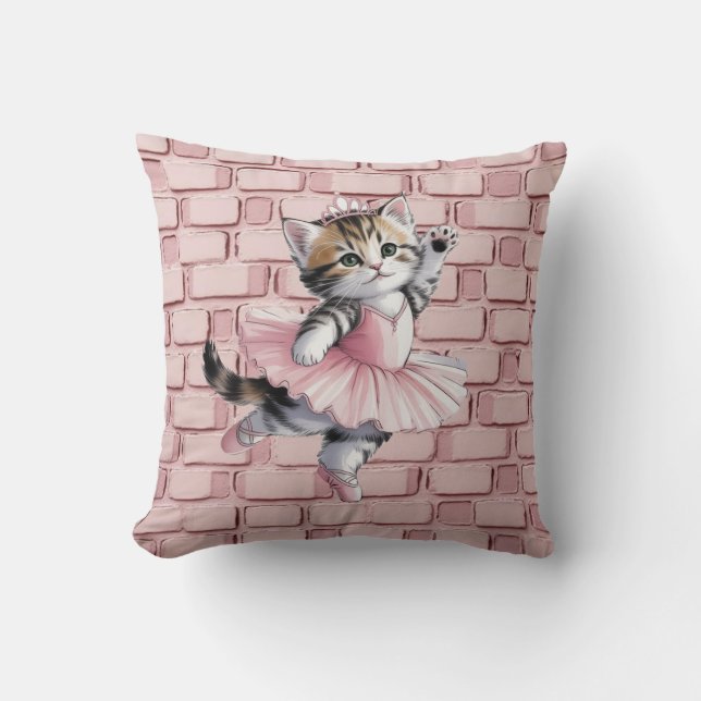 Watercolor Ballerina Kitten Girl Birthday Party  Throw Pillow (Front)