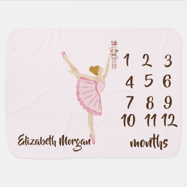 Watercolor Ballerina Nutcracker Baby Blanket (Horizontal)