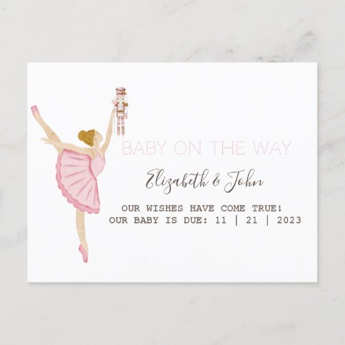 Watercolor Ballerina Nutcracker Pink Announcement Postcard