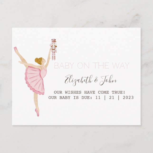 Watercolor Ballerina Nutcracker Pink Announcement Postcard (Front)