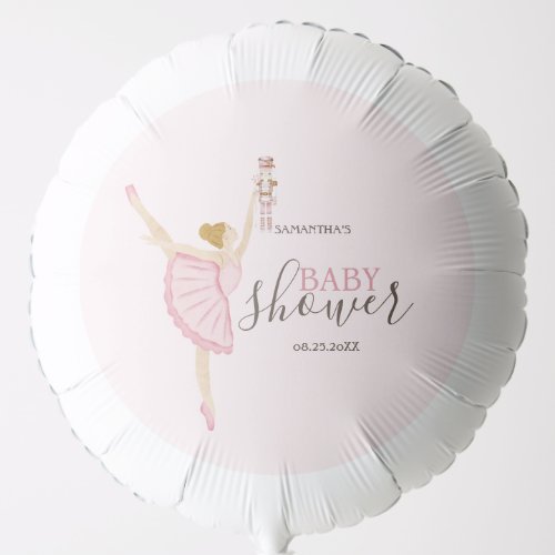 Watercolor Ballerina Nutcracker Pink Baby Shower Balloon