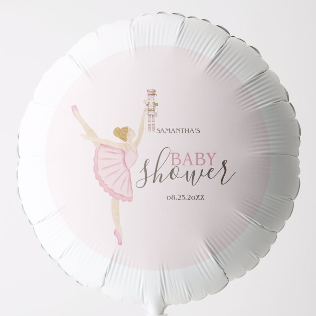 Watercolor Ballerina Nutcracker Pink Baby Shower Balloon (Front)