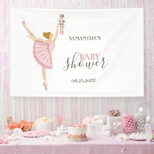 Watercolor Ballerina Nutcracker Pink Baby Shower  Banner