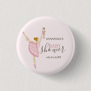 Watercolor Ballerina Nutcracker Pink Baby Shower Button