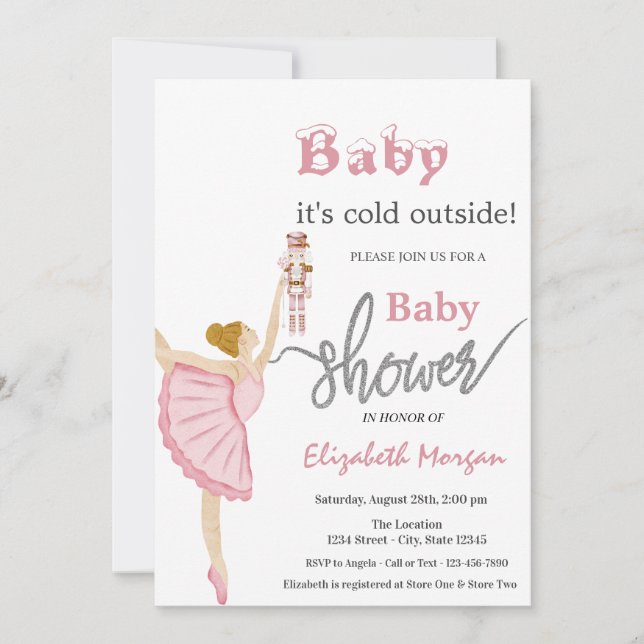 Watercolor Ballerina Nutcracker Pink Baby Shower  Invitation (Front)