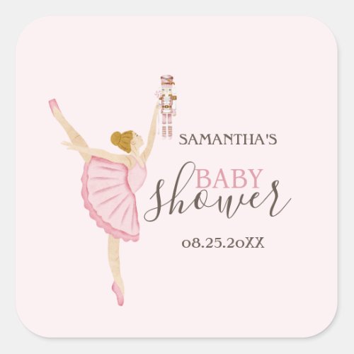 Watercolor Ballerina Nutcracker Pink Baby Shower Square Sticker