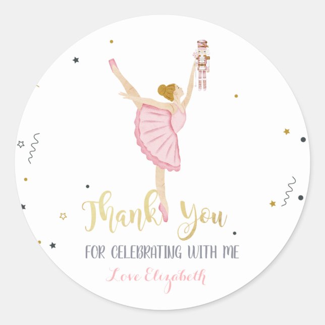 Watercolor Ballerina Nutcracker Pink Classic Round Sticker (Front)
