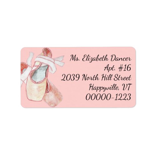 Watercolor Ballerina Pink Slippers Return Address Label