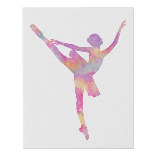 Watercolor Ballerina Silhouette Faux Canvas Print (Front)
