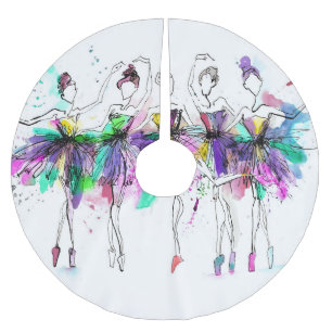 Watercolor Ballerinas: Bright Dance Illustration Brushed Polyester Tree Skirt