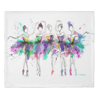 Watercolor Ballerinas: Bright Dance Illustration Duvet Cover