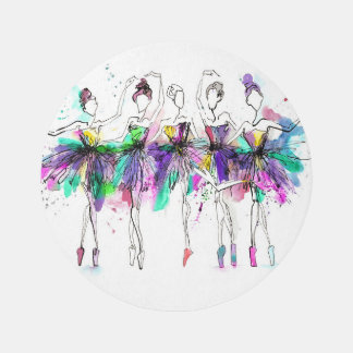 Watercolor Ballerinas: Bright Dance Illustration Rug