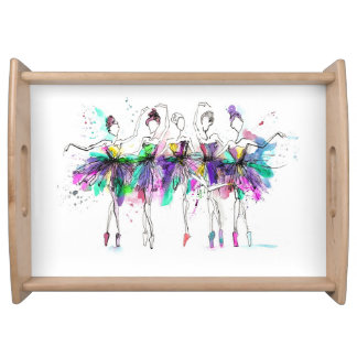 Watercolor Ballerinas: Bright Dance Illustration Serving Tray