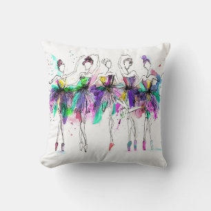 Watercolor Ballerinas: Bright Dance Illustration Throw Pillow