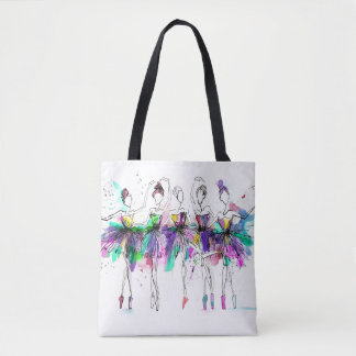 Watercolor Ballerinas: Bright Dance Illustration Tote Bag