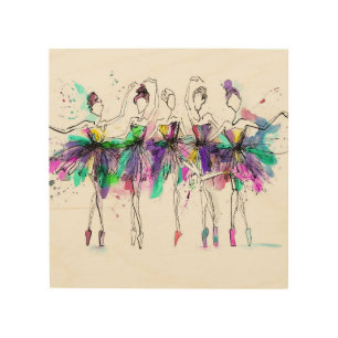 Watercolor Ballerinas: Bright Dance Illustration Wood Wall Art