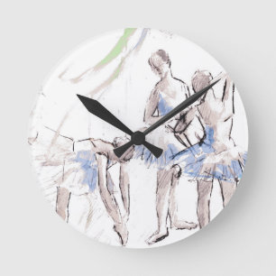 Watercolor Ballet Dancing Ballerina Round Clock