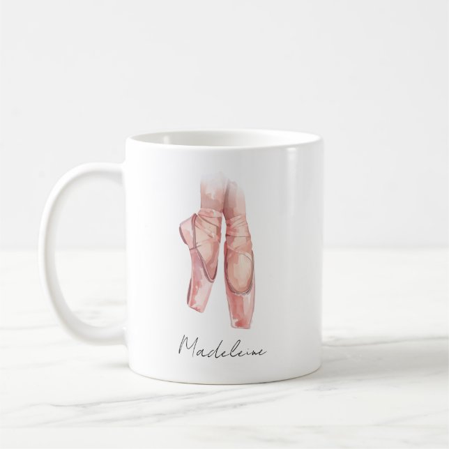 Watercolor Ballet Shoes Personalized Coffee Mug (Left)