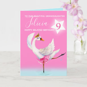 Watercolor ballet swan granddaughter 8th birthday card