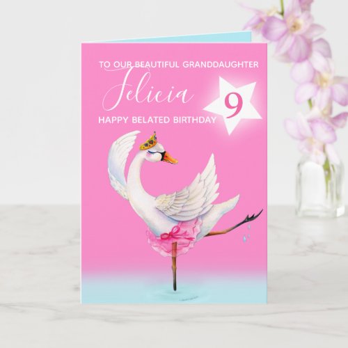 Watercolor ballet swan granddaughter 8th card