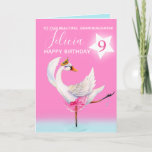 Watercolor ballet swan granddaughter 9th birthday card<br><div class="desc">Watercolor whimsy swan personalized name and age birthday card. Personalize with your own name and age, reads To our beautiful daughter Felicia 9 and message inside reads we hope you have a wonderful day! Pretty shades of pink, aqua blue, and white. Other matching dancing ballerina swan items available. An original...</div>
