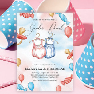 Watercolor ballons Baby Clothes Gender Reveal Invitation
