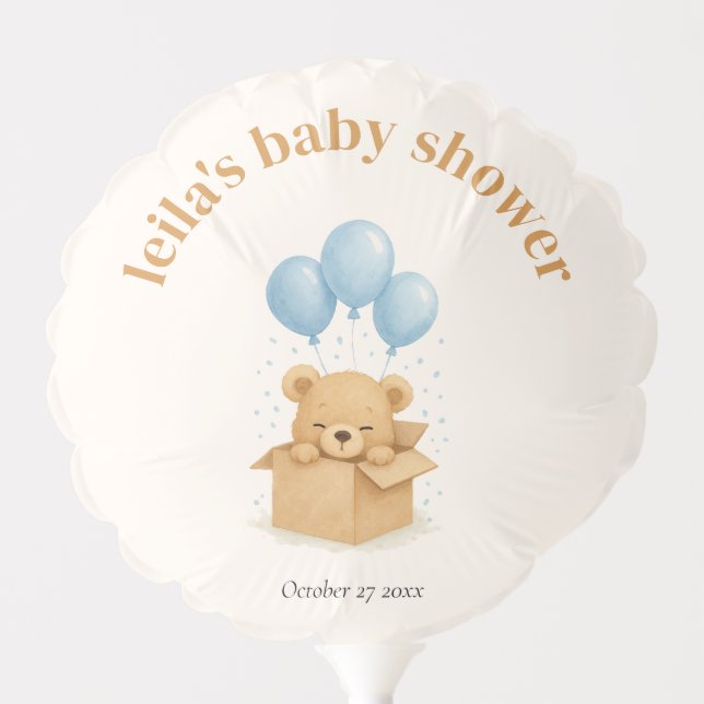 Watercolor Balloon Bear Boy Baby Shower Party (Front)