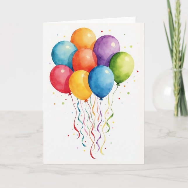 Watercolor Balloon Birthday Card (Front)