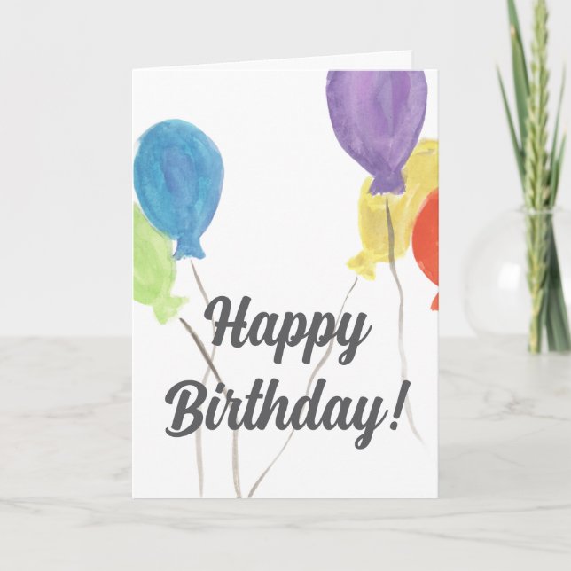 Watercolor Balloon Birthday Card (Blank Inside) (Front)