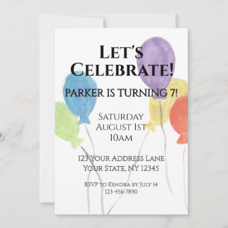 Watercolor Balloon Birthday Party Invitation