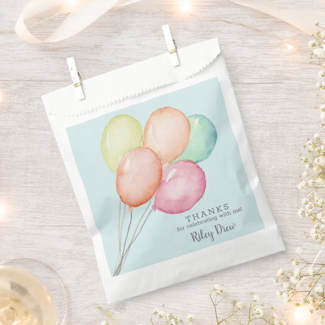 Watercolor Balloon Bunch Blue Birthday Favor Bag (Clipped)