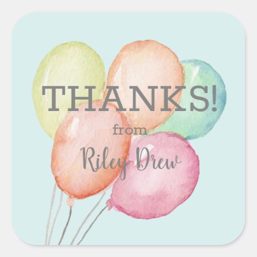 Watercolor Balloon Bunch Thank You Square Sticker