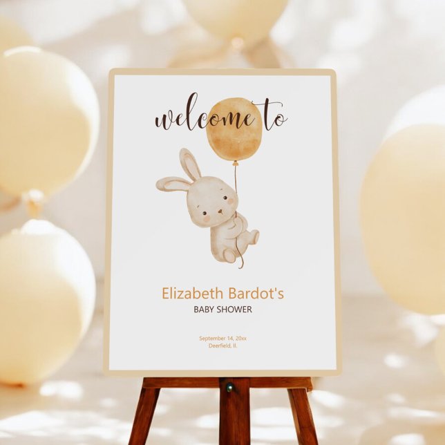 Watercolor Balloon Bunny Baby Shower Welcome Sign (Creator Uploaded)