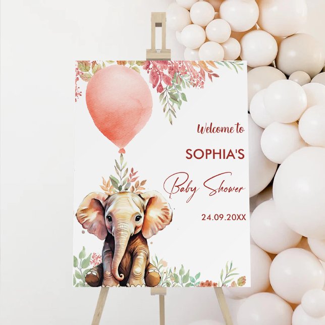 Watercolor Balloon Elephant Baby Shower Welcome Foam Board (Watercolor Balloon Elephant Baby Shower Welcome Foam Board)