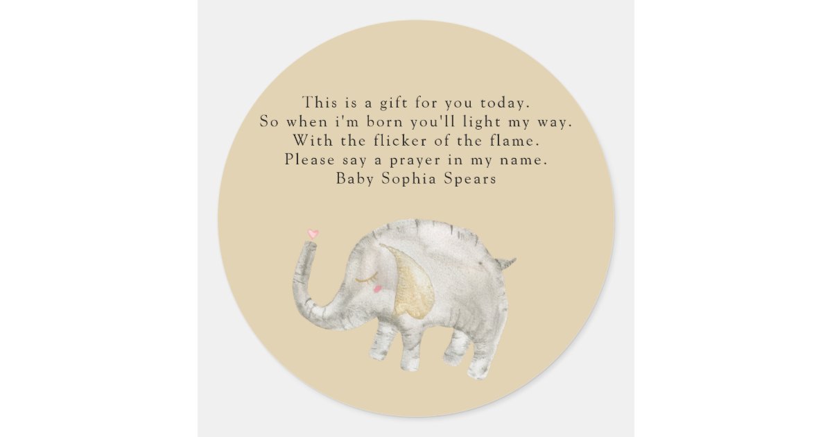 Watercolor Balloon Elephant - Prayer Candle Label | Zazzle